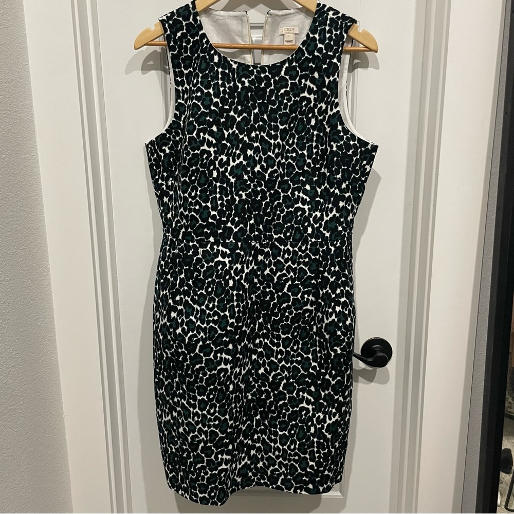 Green and Black Leopard print J. Crew Factory Sheath Dress